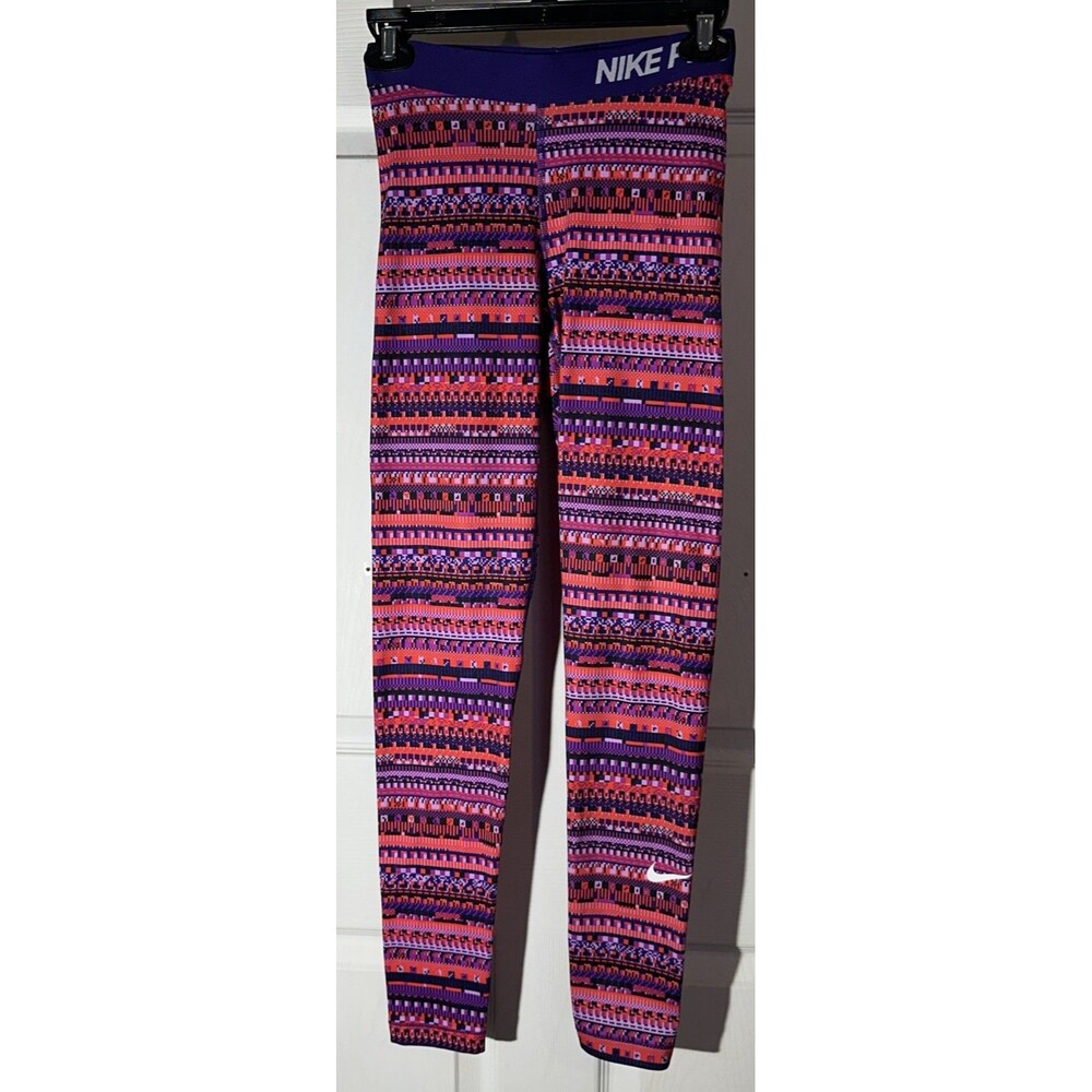 Nike Pro Dri-FIT Womens Training Tights Pink Size S Geometric Yoga Athletic